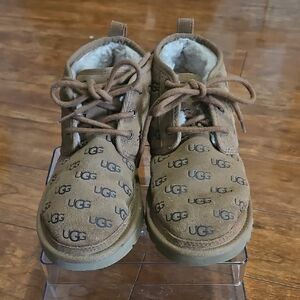 UGG Neumel Embossed Tan Boots with Logo Pattern Size US 8